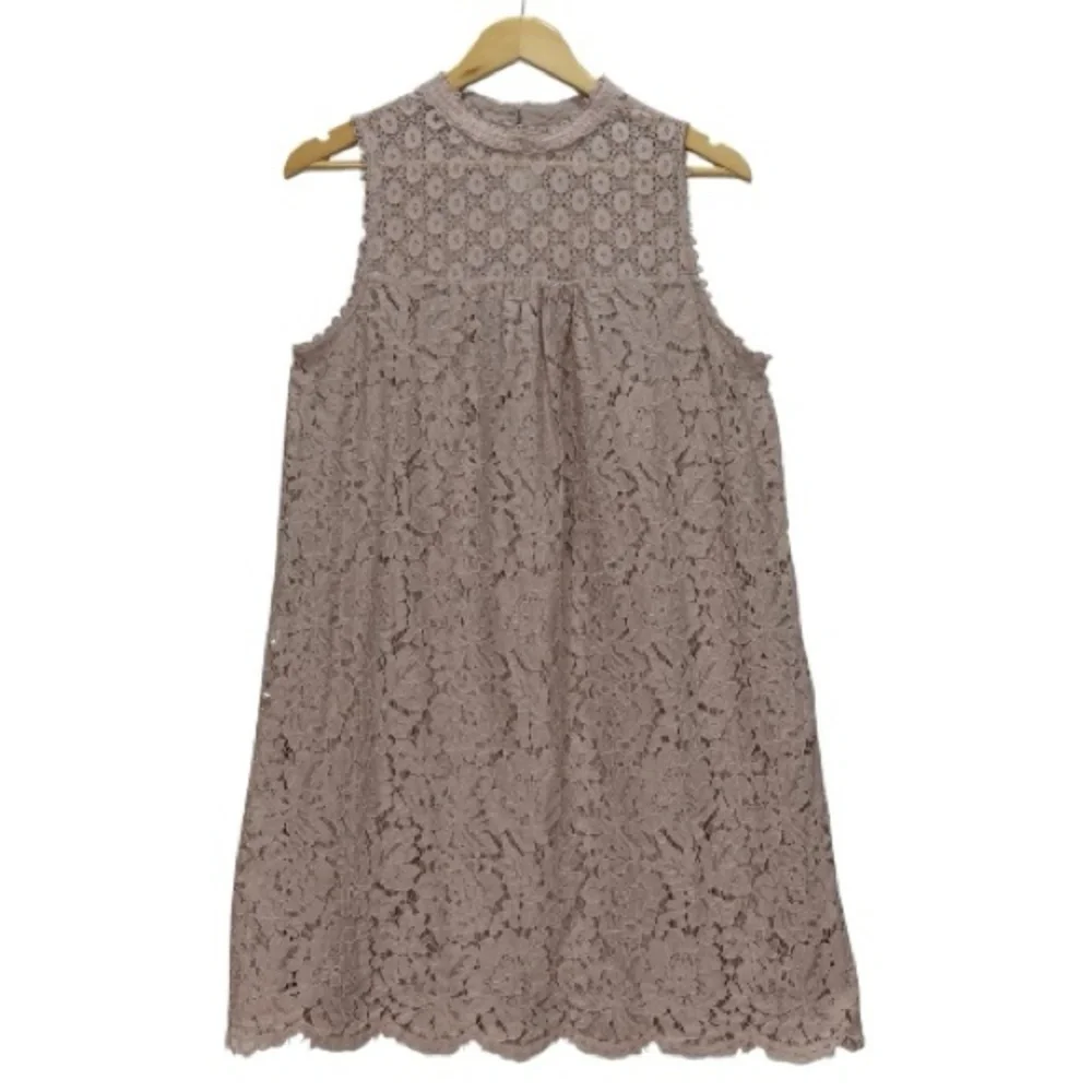 Xhilaration Lace Sleeveless Dress XL Taupe Blush Floral Crochet Mock Neck Boho